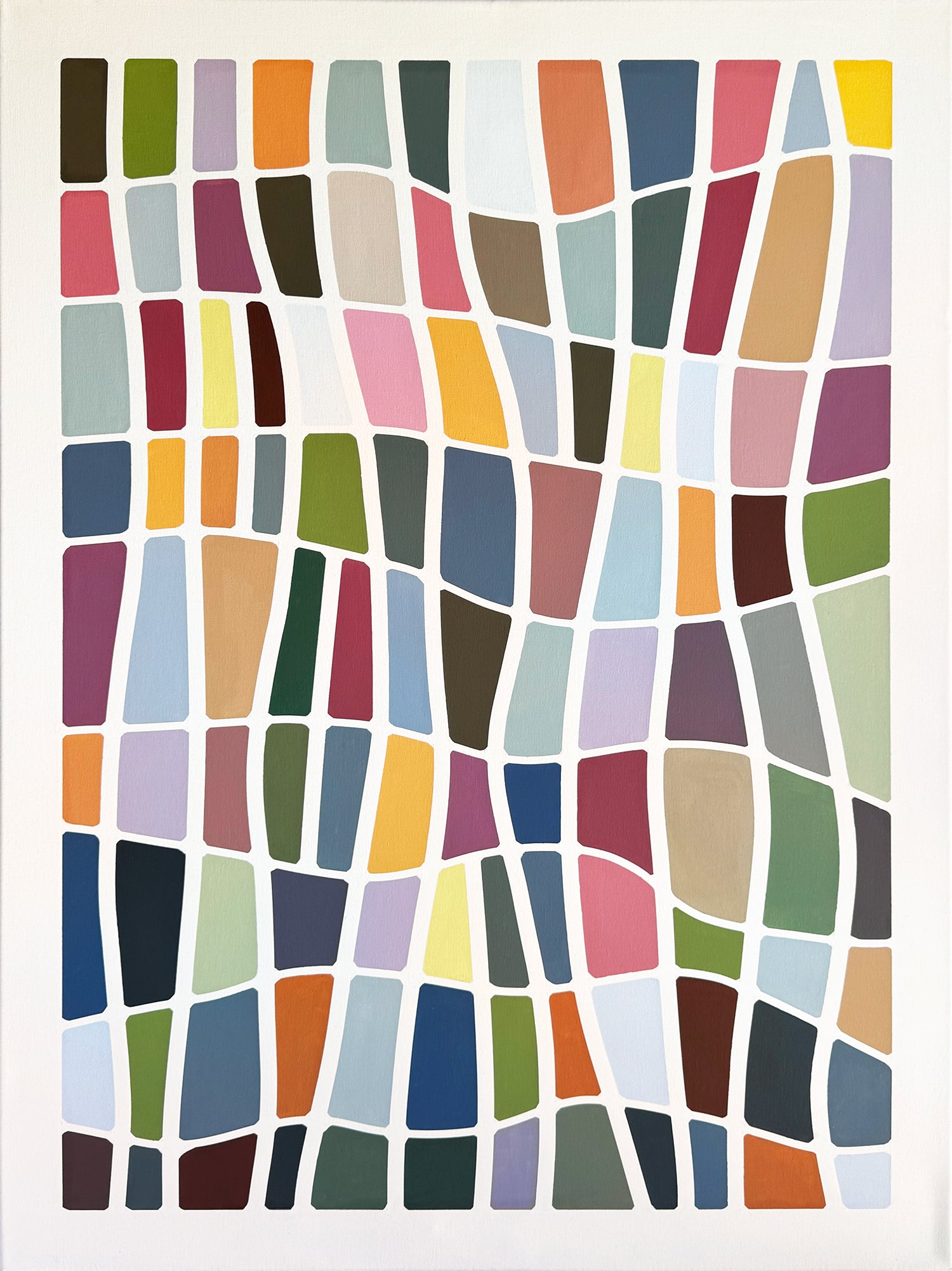 Color Grid Series I abstract painting by Elena Alexander with multicolor geometric grid shapes.