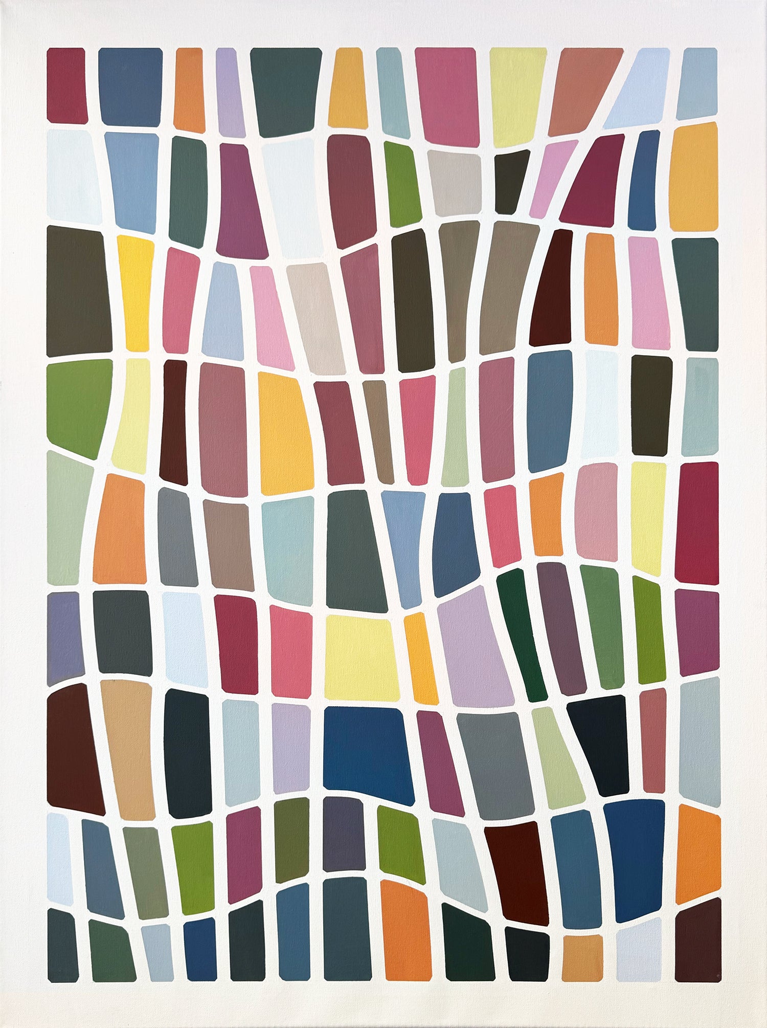 Color Grid Series II abstract painting by Elena Alexander with multicolor geometric grid shapes.