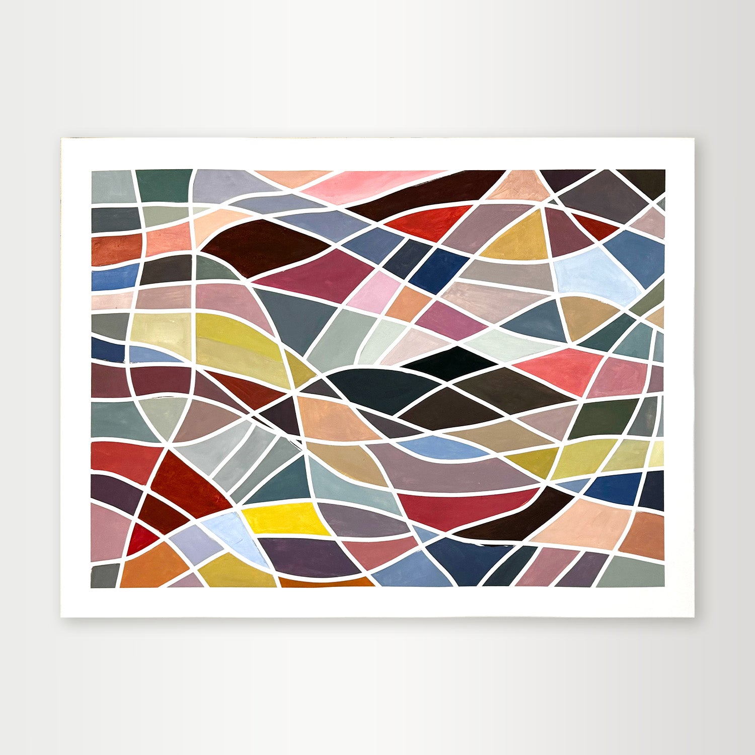 "Color-Grid-Series-III" - A complex hard-edge geometric abstract by Elena Alexander, composed of a dense, mosaic-like grid of small, vibrant multi-colored shapes.