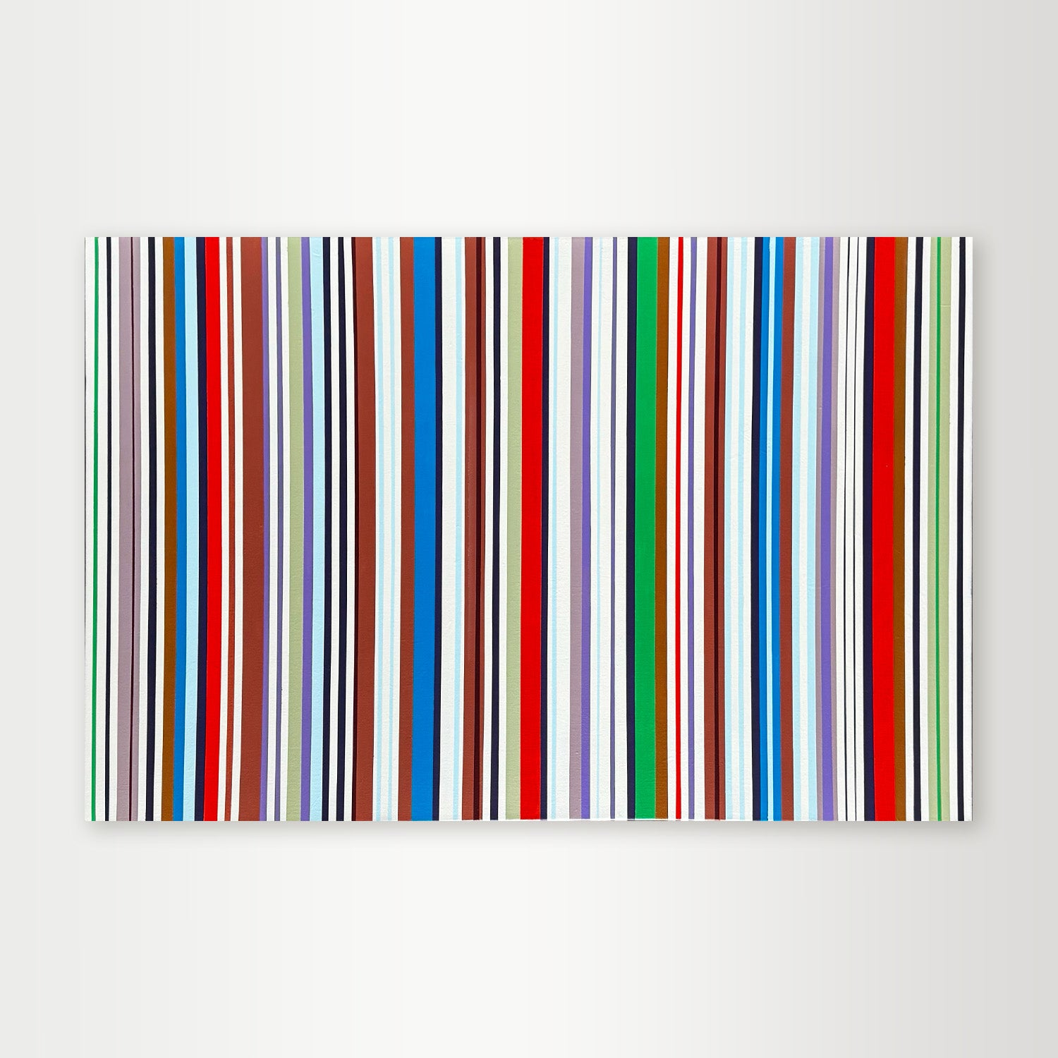 "Colorcode-signal" - A hard-edge geometric abstract by Elena Alexander, featuring a high-contrast sequence of vertical stripes in red, white, grey, and black, resembling a modern signal.