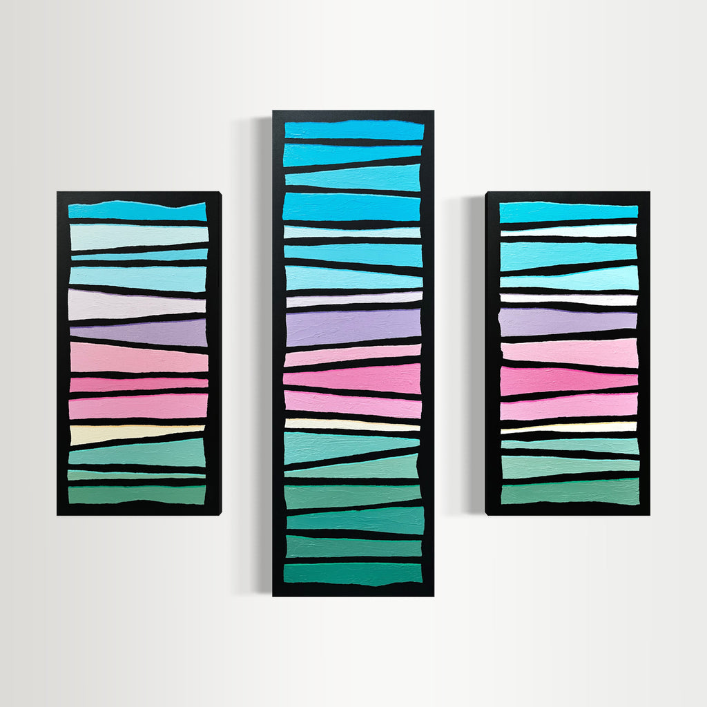 Cotton Candy Skies - Three-panel Geometric Abstract Landscape