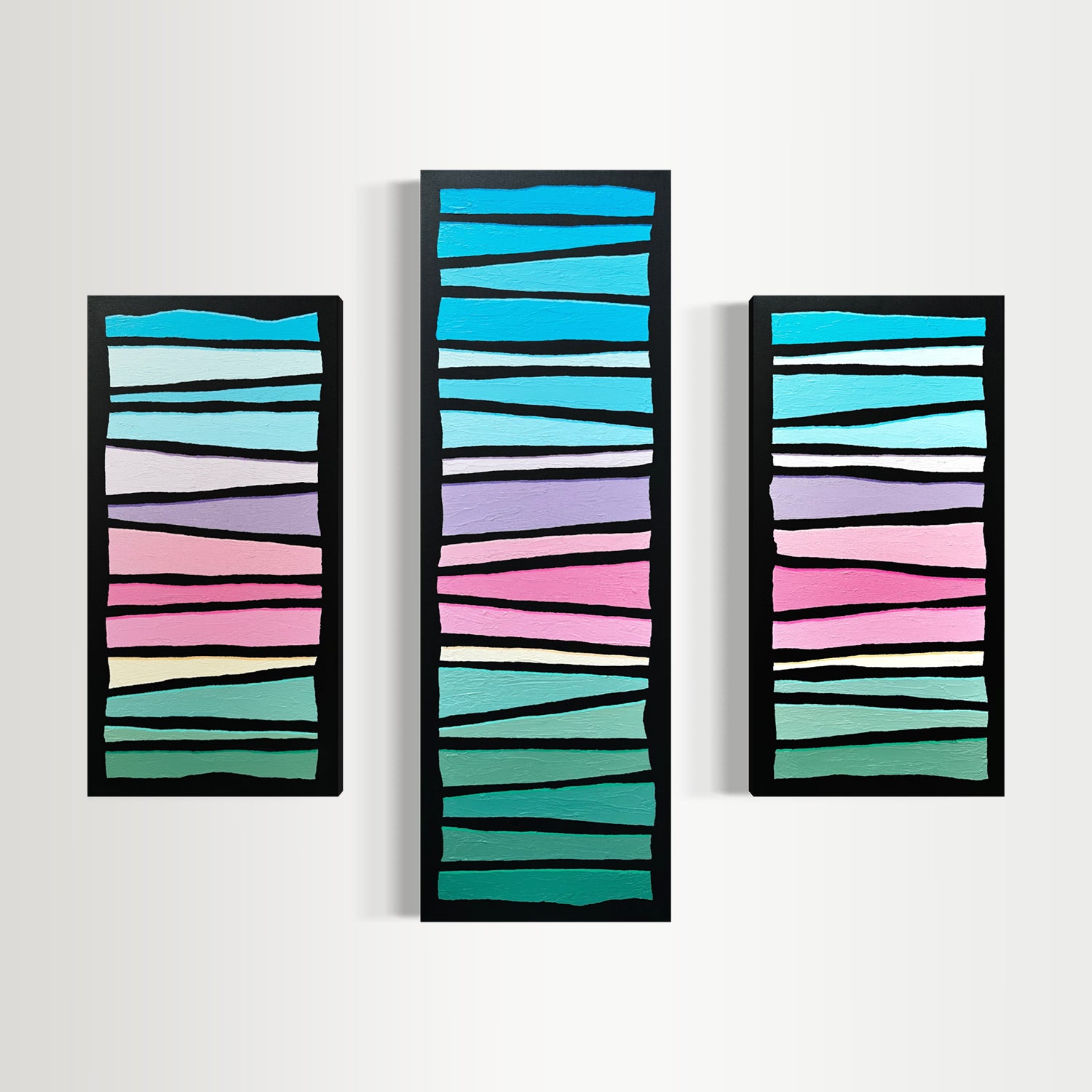 Cotton Candy Skies - Three-panel Geometric Abstract Landscape