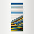 "Foothills" - A hard-edge geometric abstract landscape by Calgary artist Elena Alexander, featuring diagonal stripes of blue, green, and gold that evoke rolling hills.