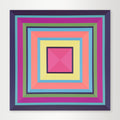 "Havana" - A vibrant hard-edge geometric abstract by Elena Alexander, featuring layered bands of pink, yellow, and turquoise that radiate with light.