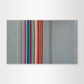 "Here-and-Now" - A minimalist hard-edge geometric abstract by Elena Alexander, featuring a serene pattern of vertical bars in a muted palette of grey, beige, and soft red.