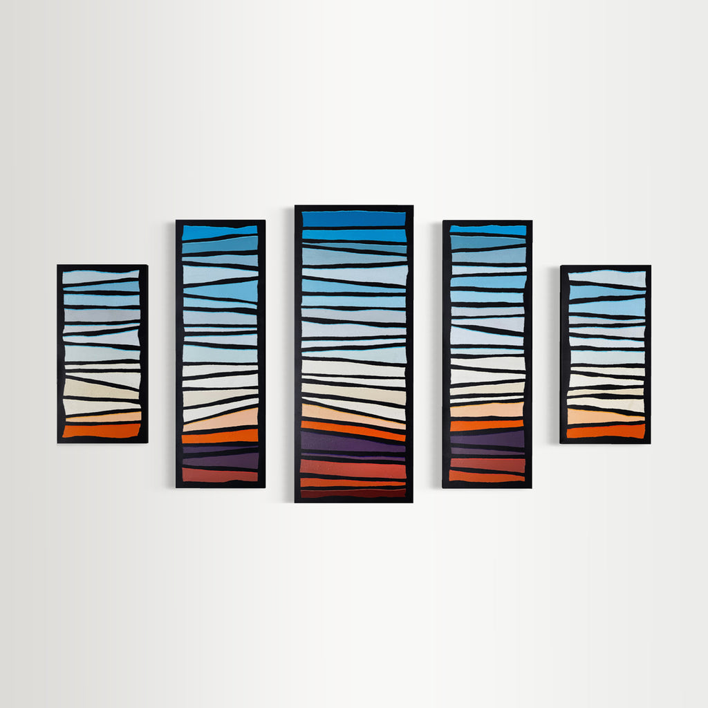 Pop Stripes : Lever de soleil violet - Paysage géométrique abstrait