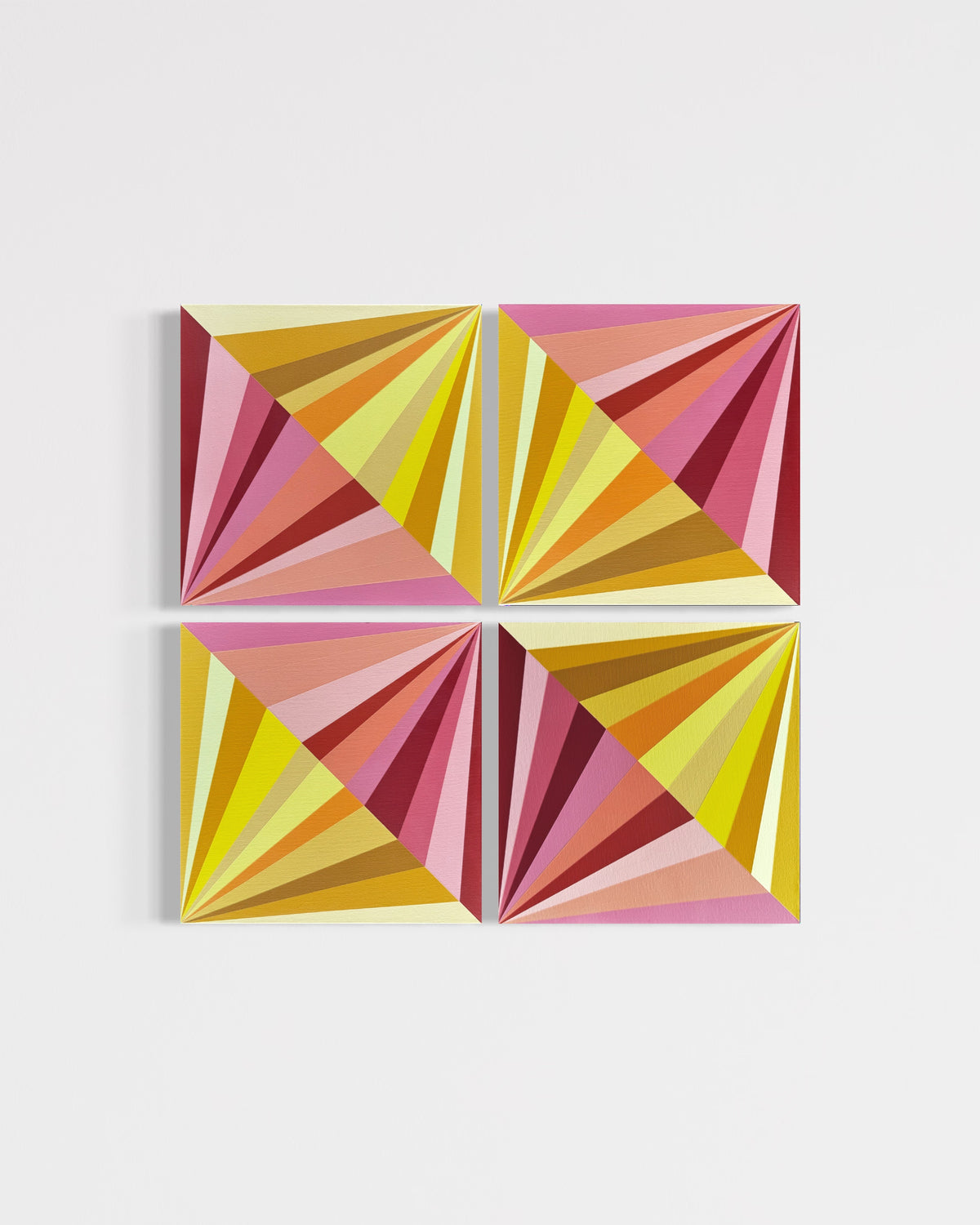 Pink Lemonade Gems | 4-Panel Geometric Abstract Art in Pink & Yellow