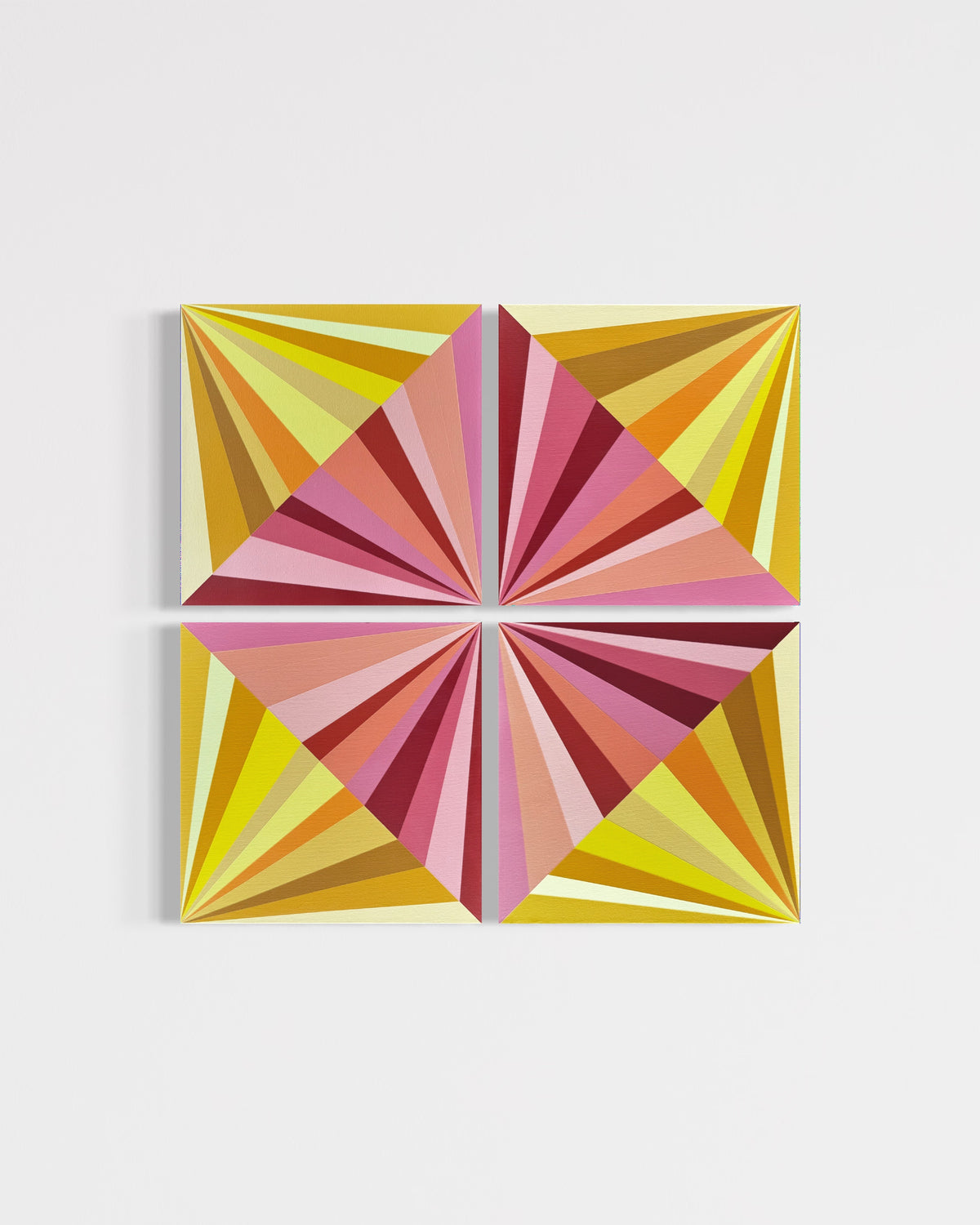 Pink Lemonade Gems | 4-Panel Geometric Abstract Art in Pink & Yellow