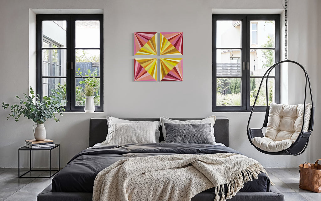 Pink Lemonade Gems | 4-Panel Geometric Abstract Art in Pink & Yellow