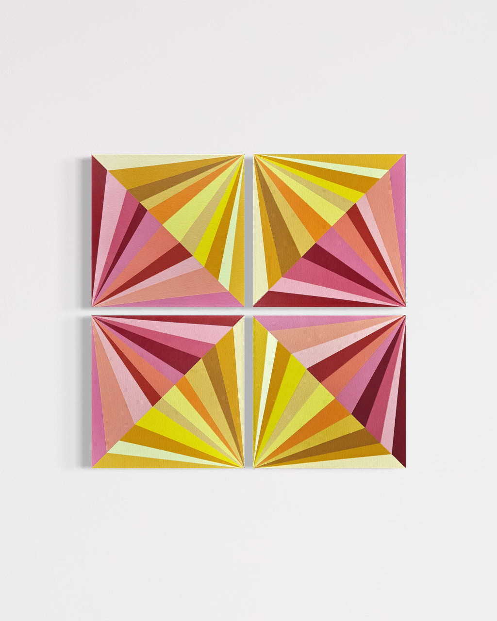 Pink Lemonade Gems | 4-Panel Geometric Abstract Art in Pink & Yellow