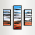 Pop Stripes: Terracotta Horizon - Three-panel Geometric Abstract Landscape