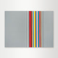 "Today" - A minimalist hard-edge geometric abstract by Elena Alexander with gray background and multicolored vertical stripes