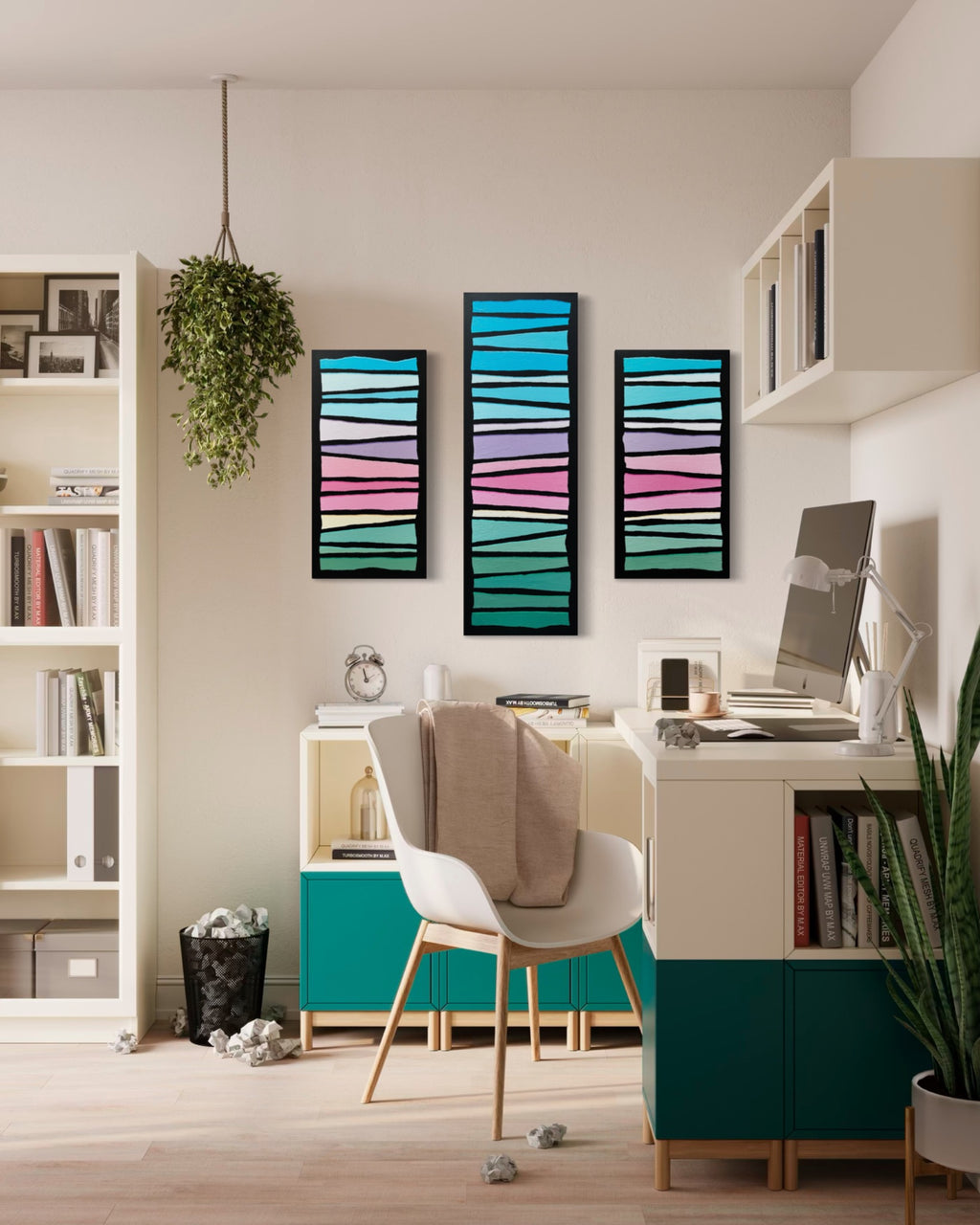 Cotton Candy Skies - Three-panel Geometric Abstract Landscape