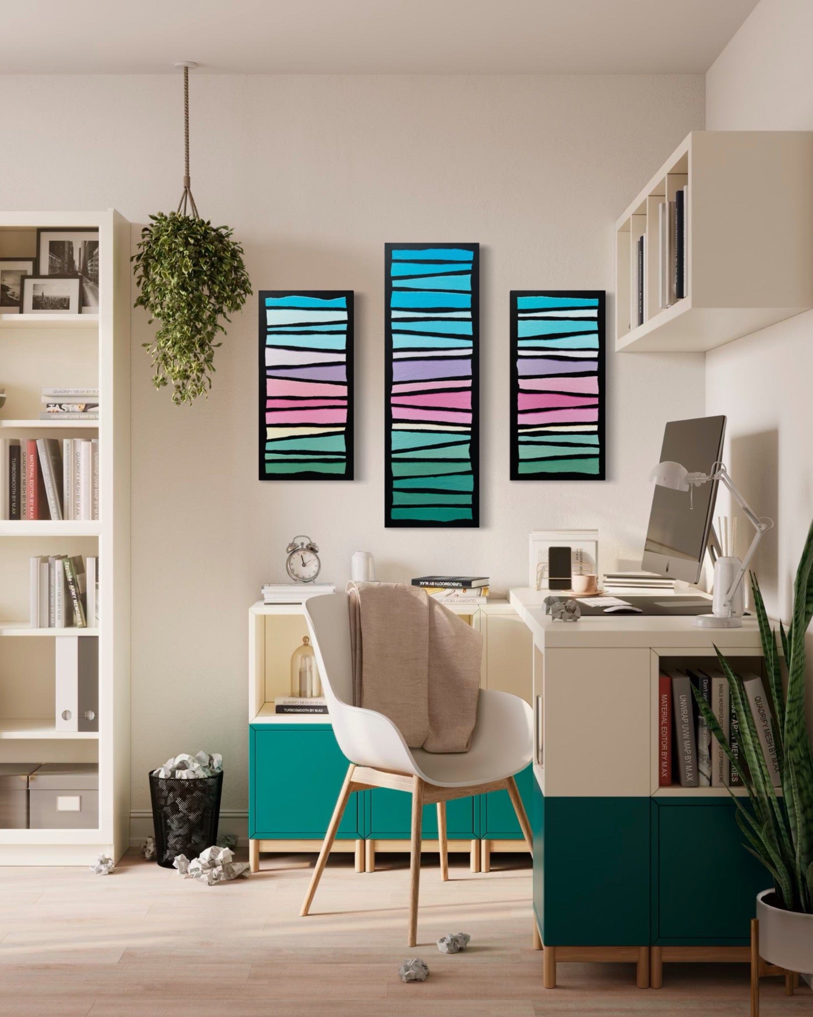 Cotton Candy Skies - Three-panel Geometric Abstract Landscape