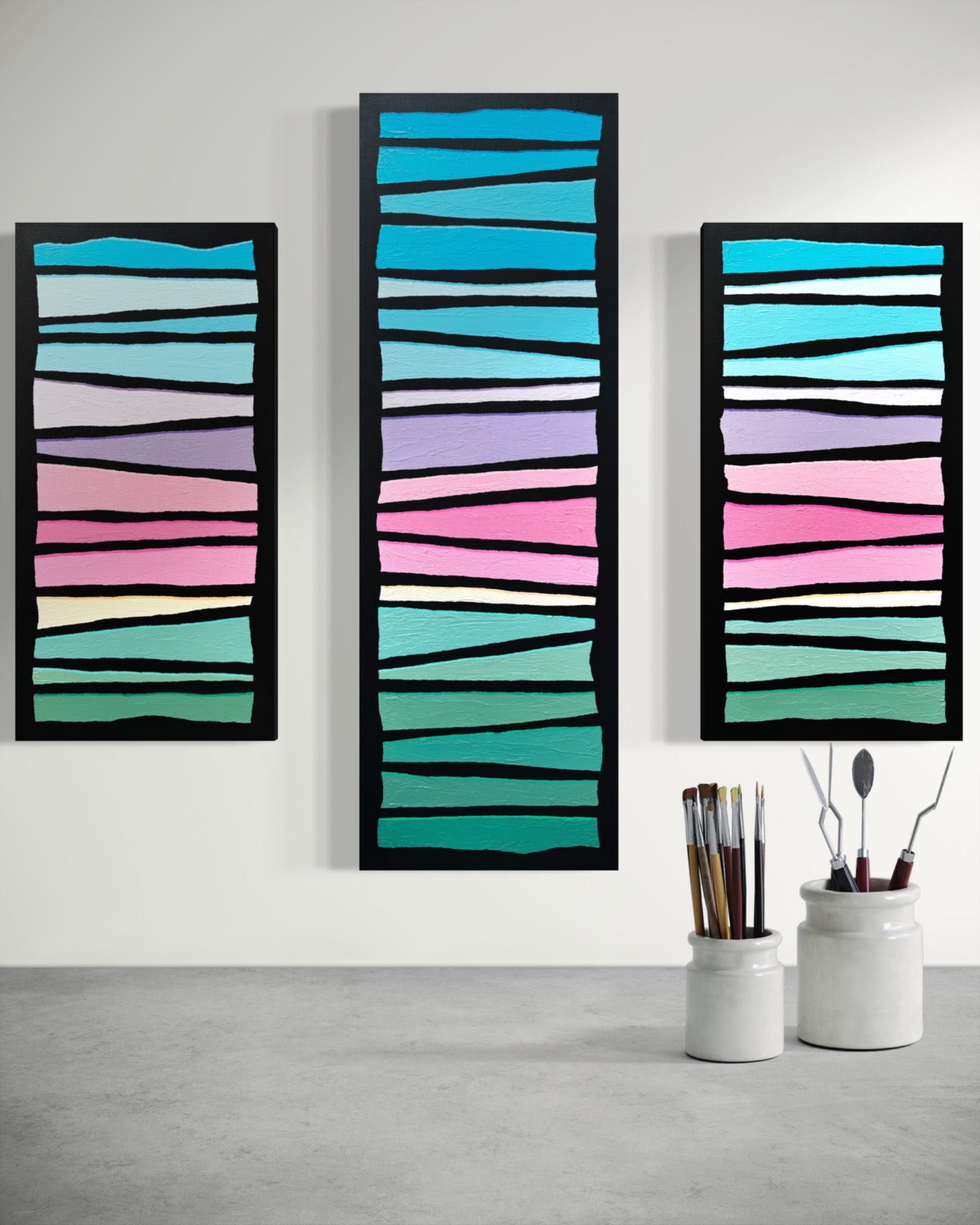 Cotton Candy Skies - Three-panel Geometric Abstract Landscape