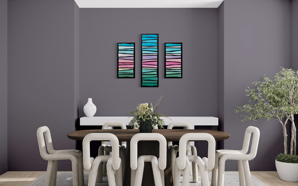 Cotton Candy Skies - Three-panel Geometric Abstract Landscape