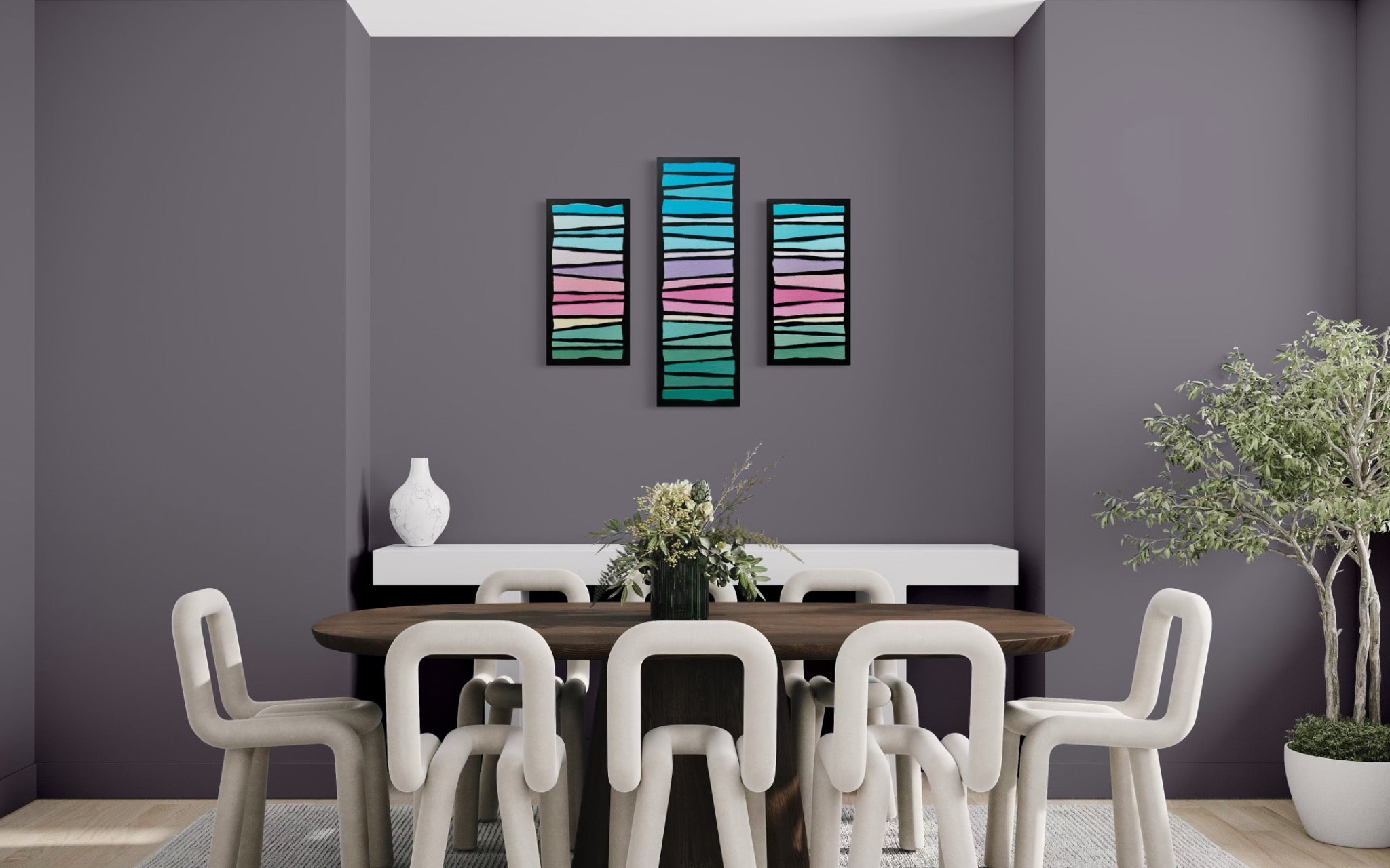 Cotton Candy Skies - Three-panel Geometric Abstract Landscape