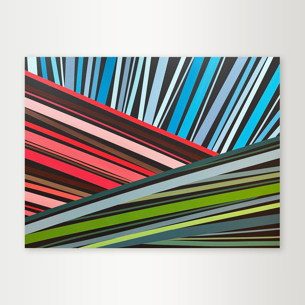 Abstract art with colorful diagonal stripes on a white background